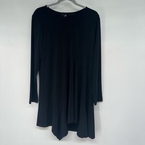 Lisa Bayne Asymmetric Hem Mini TunicTop Womens Large Petite Black Lagenlook